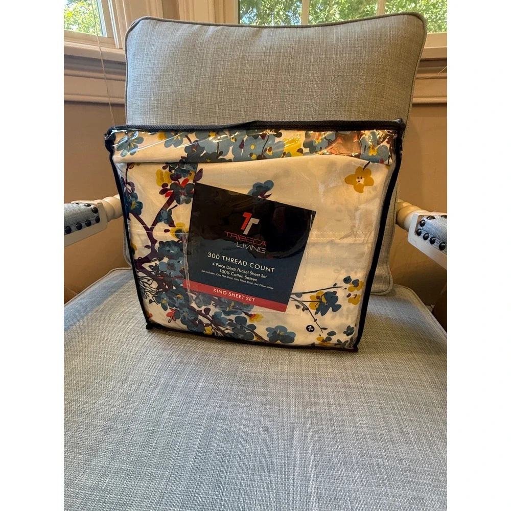 Tribeca Living King Sheet Set 300TC Cotton Sateen Casablanca Floral Deep Pocket
